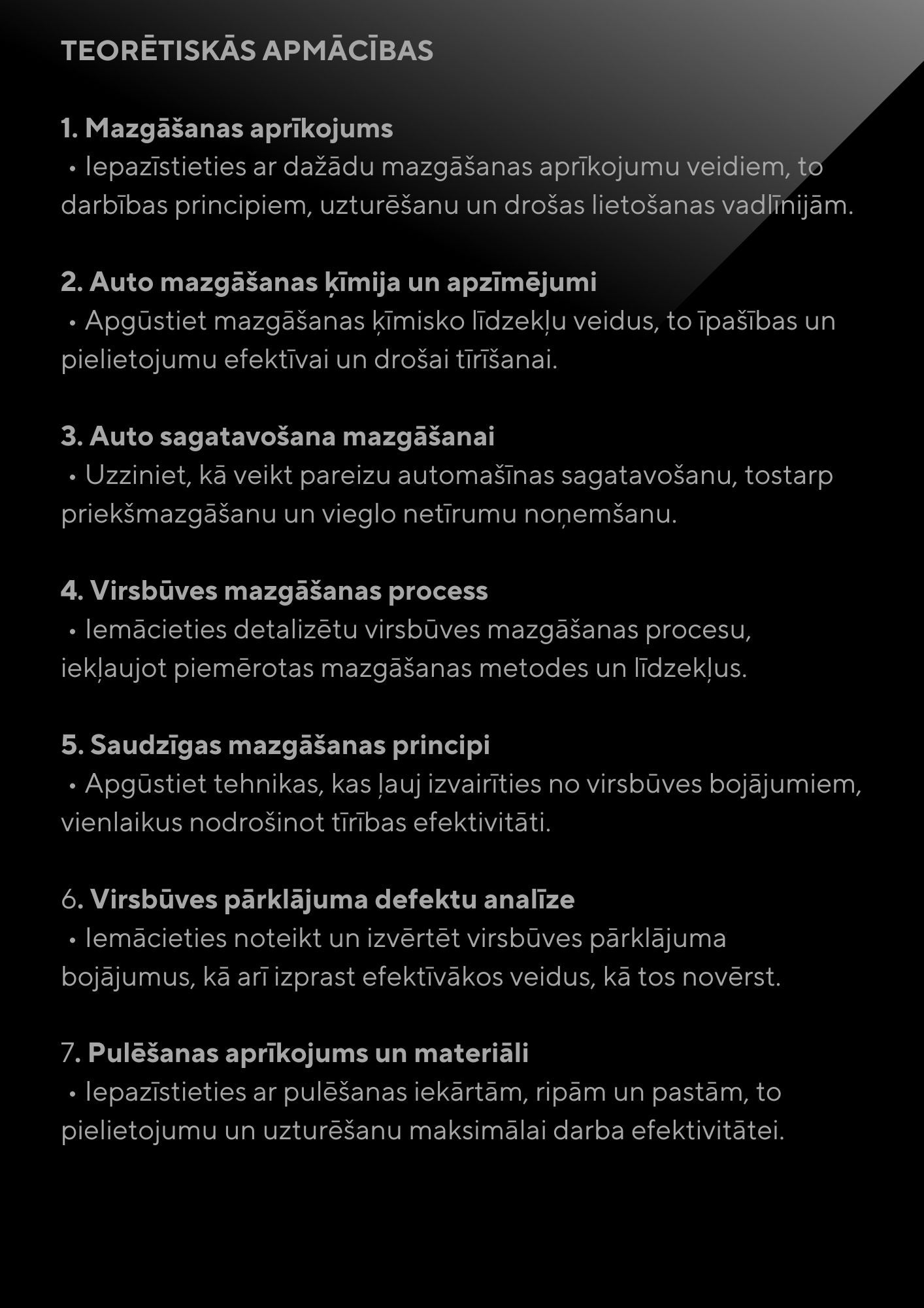 Profesionāli virsbūves pulēšanas kursi